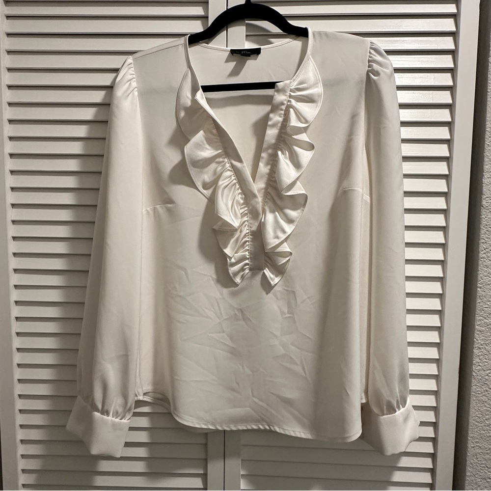 J.Crew Ruffle-front Blouse in Cream Satin Crepe